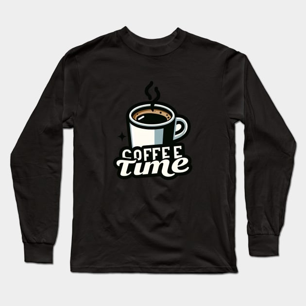 cup of coffee with text coffee time Long Sleeve T-Shirt by Dracoola